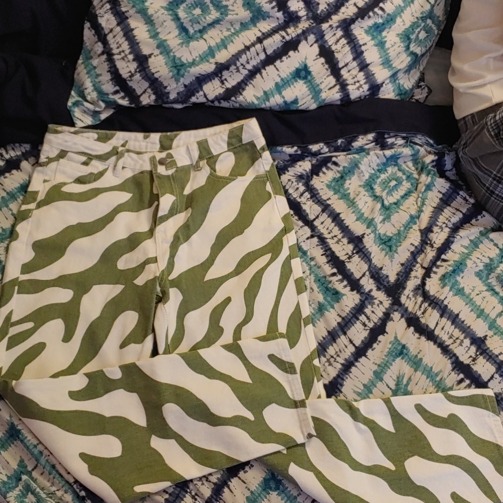 Zebra Striped high waisted, straight leg jeans